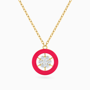 Circle Cubic Zirconia & Enamel Coated Necklace in 18K Gold - 111413110001