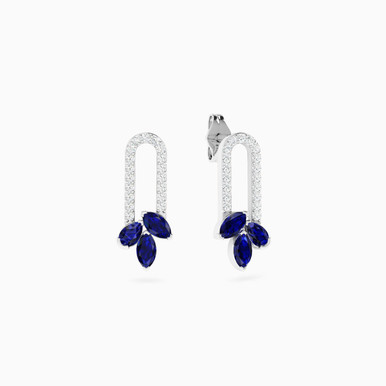 Oval Frame & Marquise Blue Stones Diamond Drop Earrings in 18K Gold - ERS250092