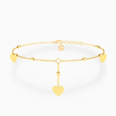 Dangling Hearts & Beads Anklet in 21K Gold - 21036140141