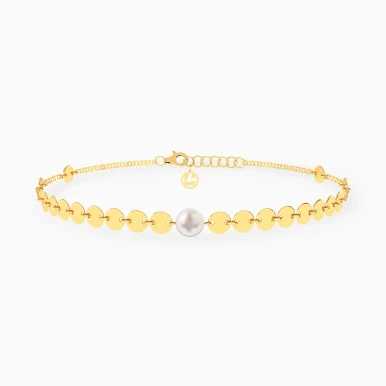 Round Discs Pearl Anklet in 21K Gold - 21036520006