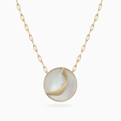 Round & Arabic Letter R Pearl Pendant Necklace in 18K Gold - 111405100181