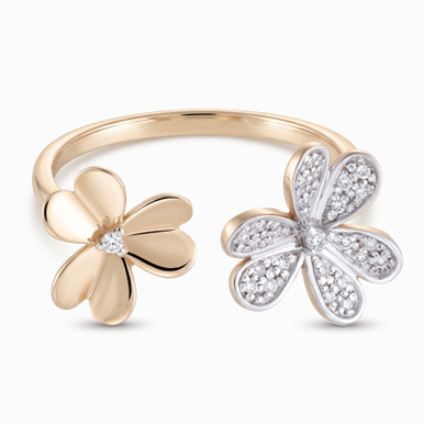 Flowers Diamond Two headed Ring In 18K Gold - LRG00025 Flowers Diamond Two headed Ring In 18K Gold - LRG00025