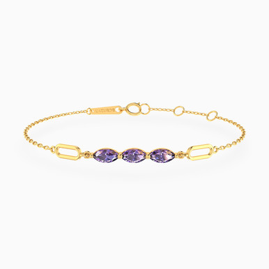 Triple Marquise Lavender Stones & Oval Links Chain Bracelet in 18K Gold - 111306180060