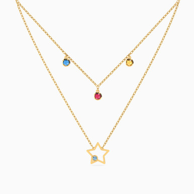 Round Colored Stones Layered Necklace in 18K Gold - 111404180299