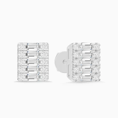 Baguette Diamond Square Stud Earrings in 18K Gold - SAE06089 Baguette Diamond Square Stud Earrings in 18K Gold - SAE06089