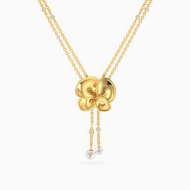 Sculpted Floral Pearl Diamond Lariat Necklace in 18K Gold - ENE50034 Sculpted Floral Pearl Diamond Lariat Necklace in 18K Gold - ENE50034