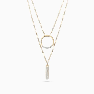 Circle & Bar Cubic Zirconia Layered Necklace in 18K Gold - 21046111166 Circle & Bar Cubic Zirconia Layered Necklace in 18K Gold - 21046111166