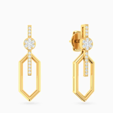 Elongated Hexagon Bar Diamond Drop Earrings in 18K Gold - 24051790033 Elongated Hexagon Bar Diamond Drop Earrings in 18K Gold - 24051790033