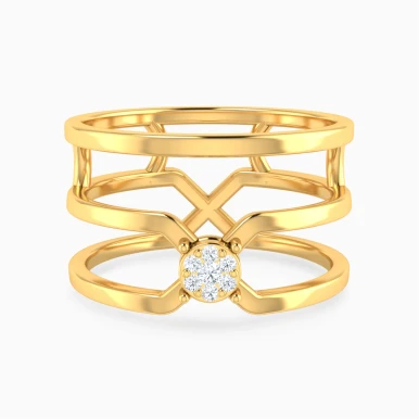 Triple Band Hexagon Diamond Ring in 18K Gold - 24048790057