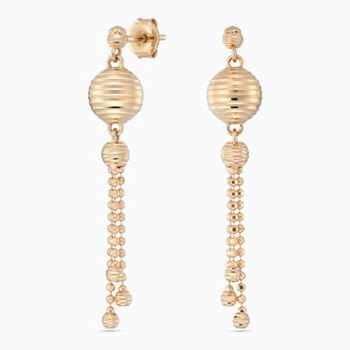 Double Chain Beaded Drop Earrings in 21K Gold - 12003930001 Double Chain Beaded Drop Earrings in 21K Gold - 12003930001