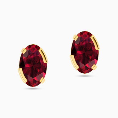 Oval Red Stone Stud Earrings in 18K Gold - 21051030027