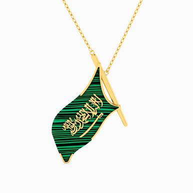 Flag Green Stones Necklace in 18K Gold - 111405120157