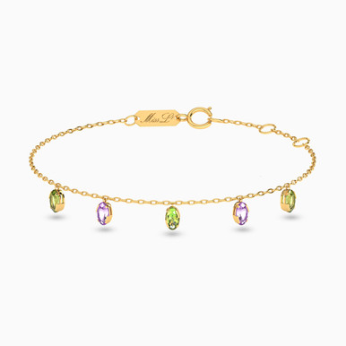 Oval Green Stones Chain Bracelet in 18K Gold - 21047030048