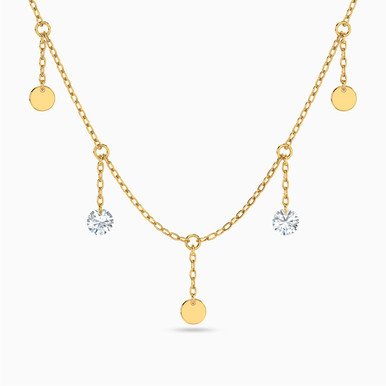Circle Clear Stone Chain Necklace in 18K Gold - 111401100008