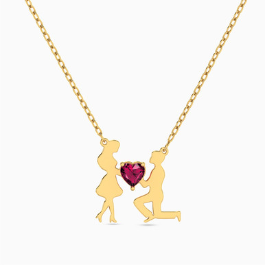 Couple Colored Stone Necklace in 18K Gold - 111404130295
