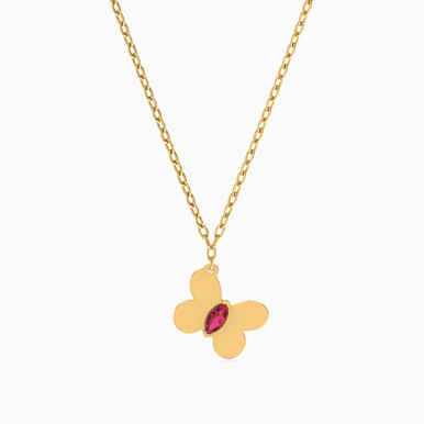 Butterfly Rose Stone Necklace in 18K Gold - 111404130291