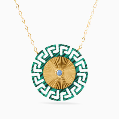 Circle Green Stones Necklace in 18K Gold - 111405150097