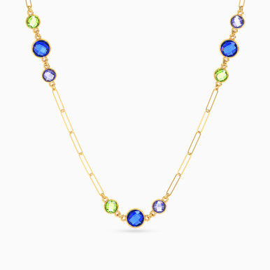 Circle Colored Stones Chain Necklace in 18K Gold - 111404180304