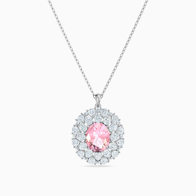 Round Rose Stone Necklace in 18K Gold - 111404210260