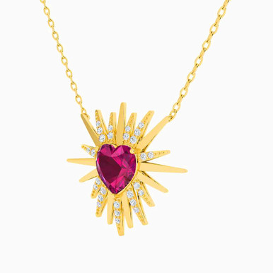 Heart Rose Stone Necklace in 18K Gold - 111404130202