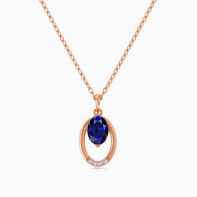 Oval Diamond & Blue Stone Necklace in 18K Gold - 111404340028