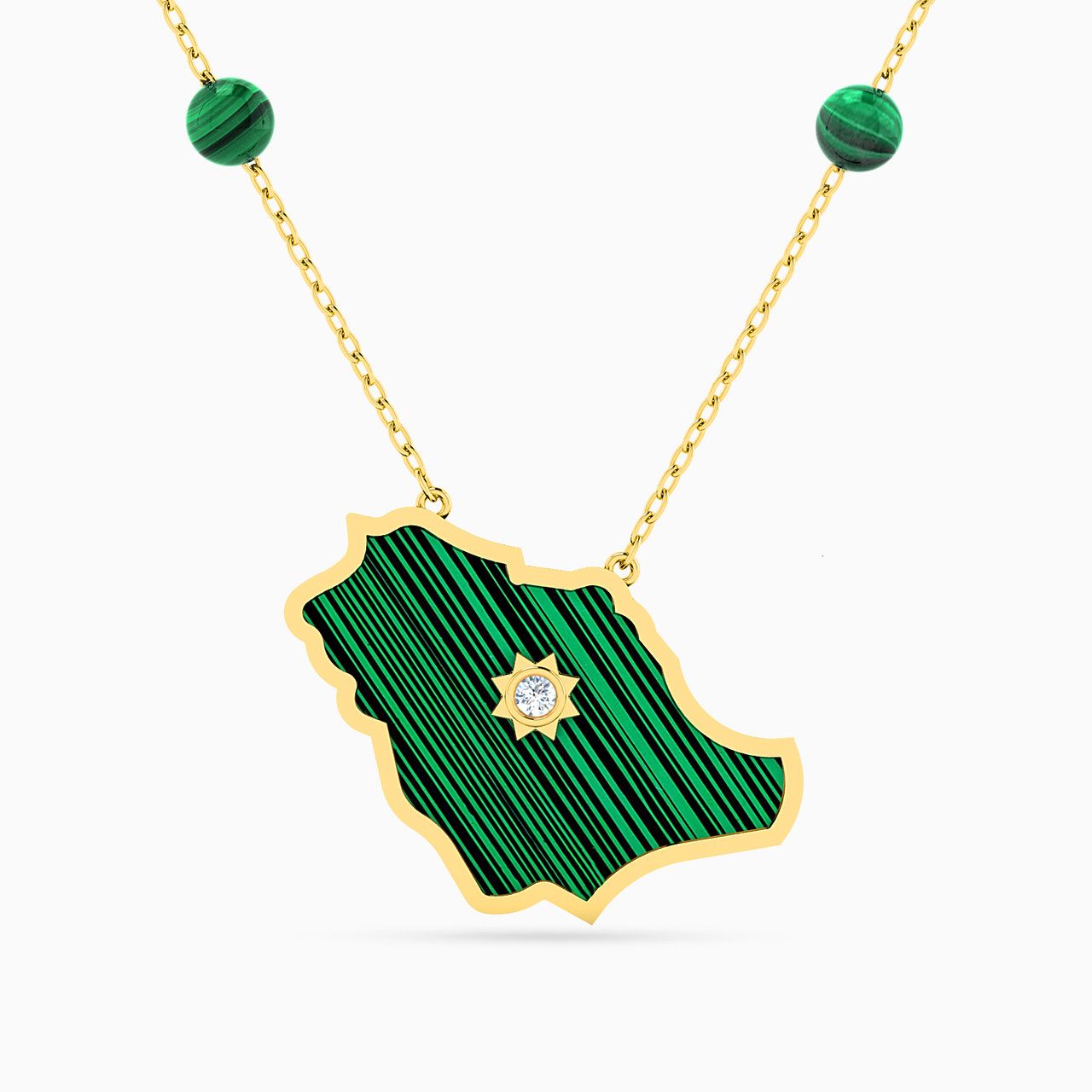 Saudi Map Shaped Diamonds & Colored Stones Pendant with 18K Gold Chain