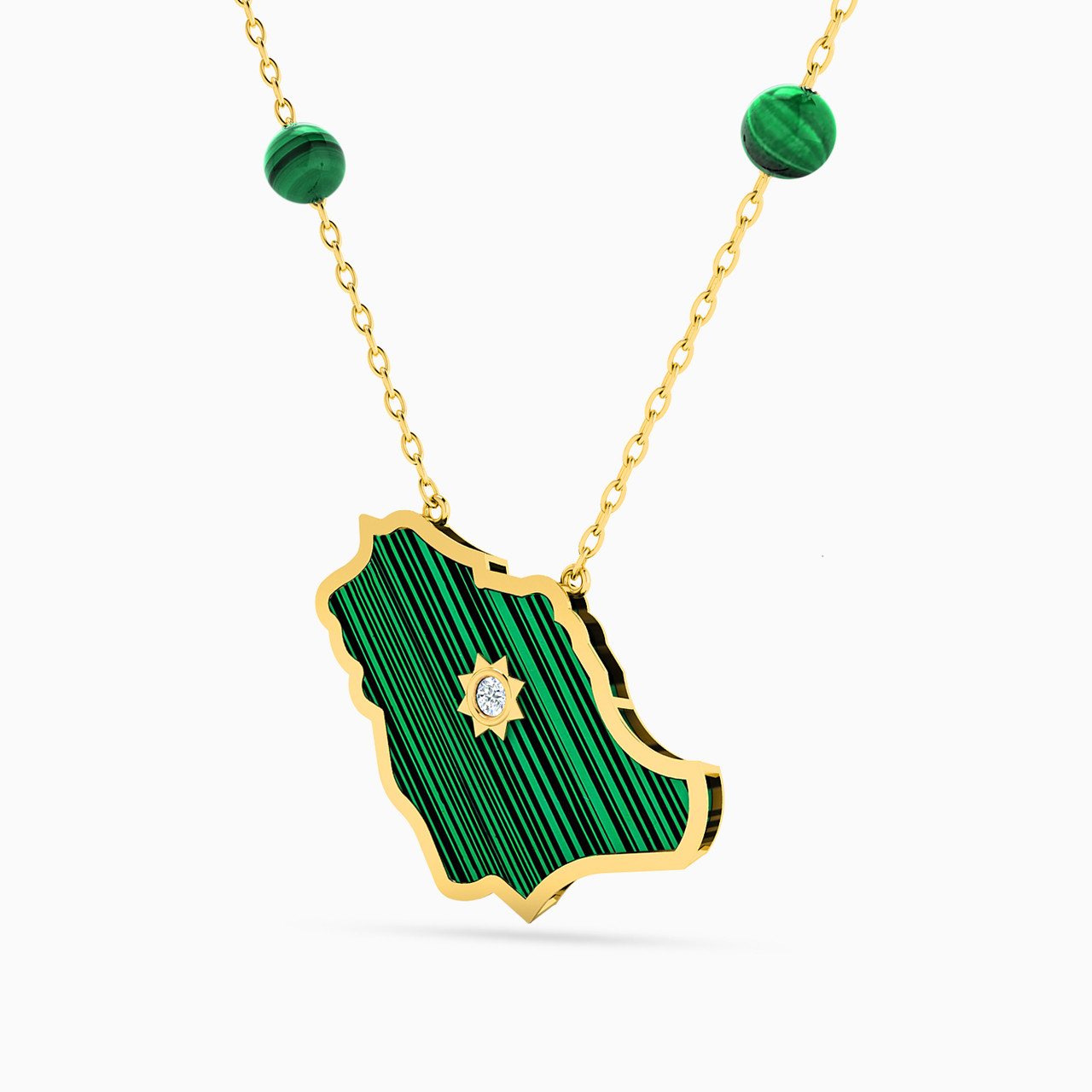 Saudi Map Shaped Diamonds & Colored Stones Pendant with 18K Gold Chain