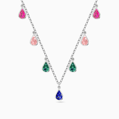 Pear Colored Stones Chain Necklace in 18K Gold - 111404280002