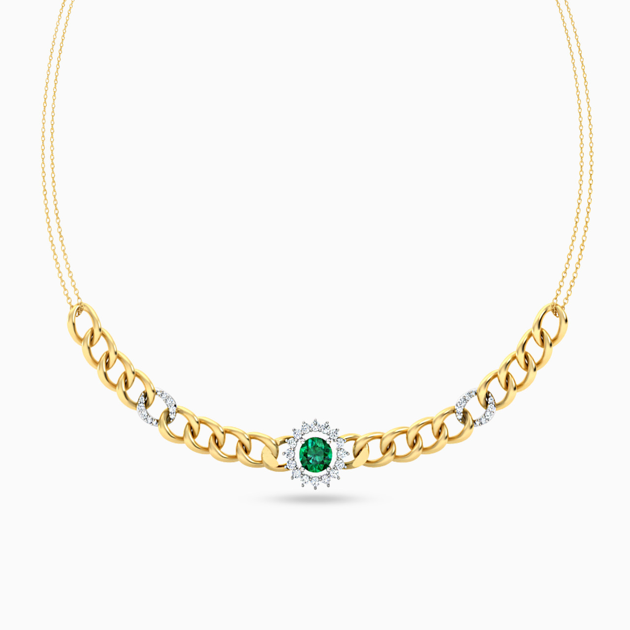 Round Shaped Diamonds & Colored Stones on 18K Gold Chain