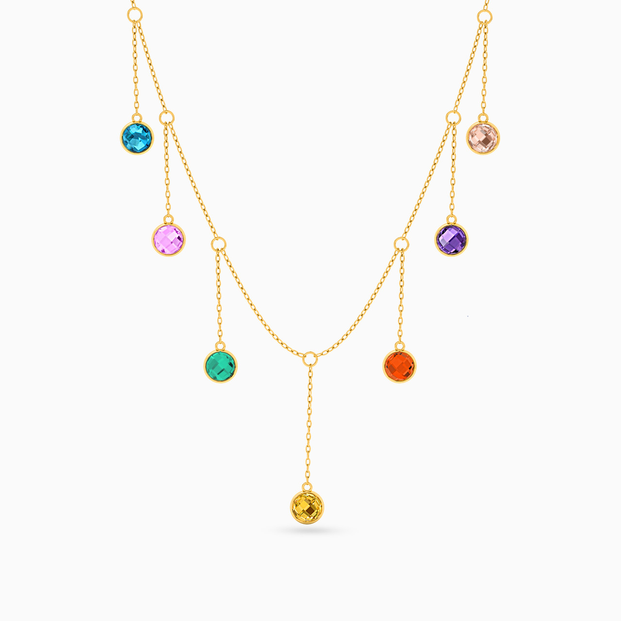 18K Gold Colored Stones Chain Necklace