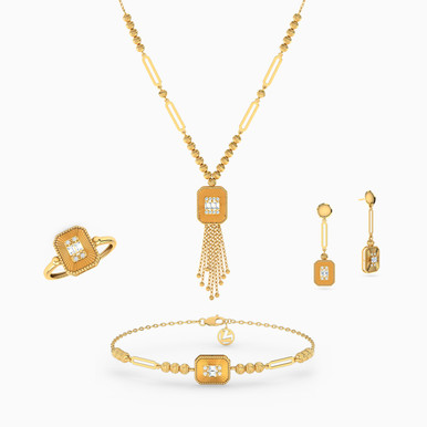 Rectangle Cubic Zirconia Full Set in 21K Gold (4 Pieces) - 22001111597 Rectangle Cubic Zirconia Full Set in 21K Gold (4 Pieces) - 22001111597