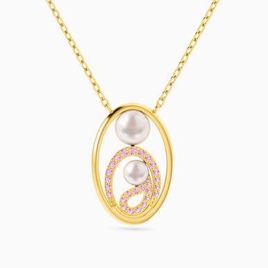 Oval Pearl Necklace in 18K Gold - 111406180034
