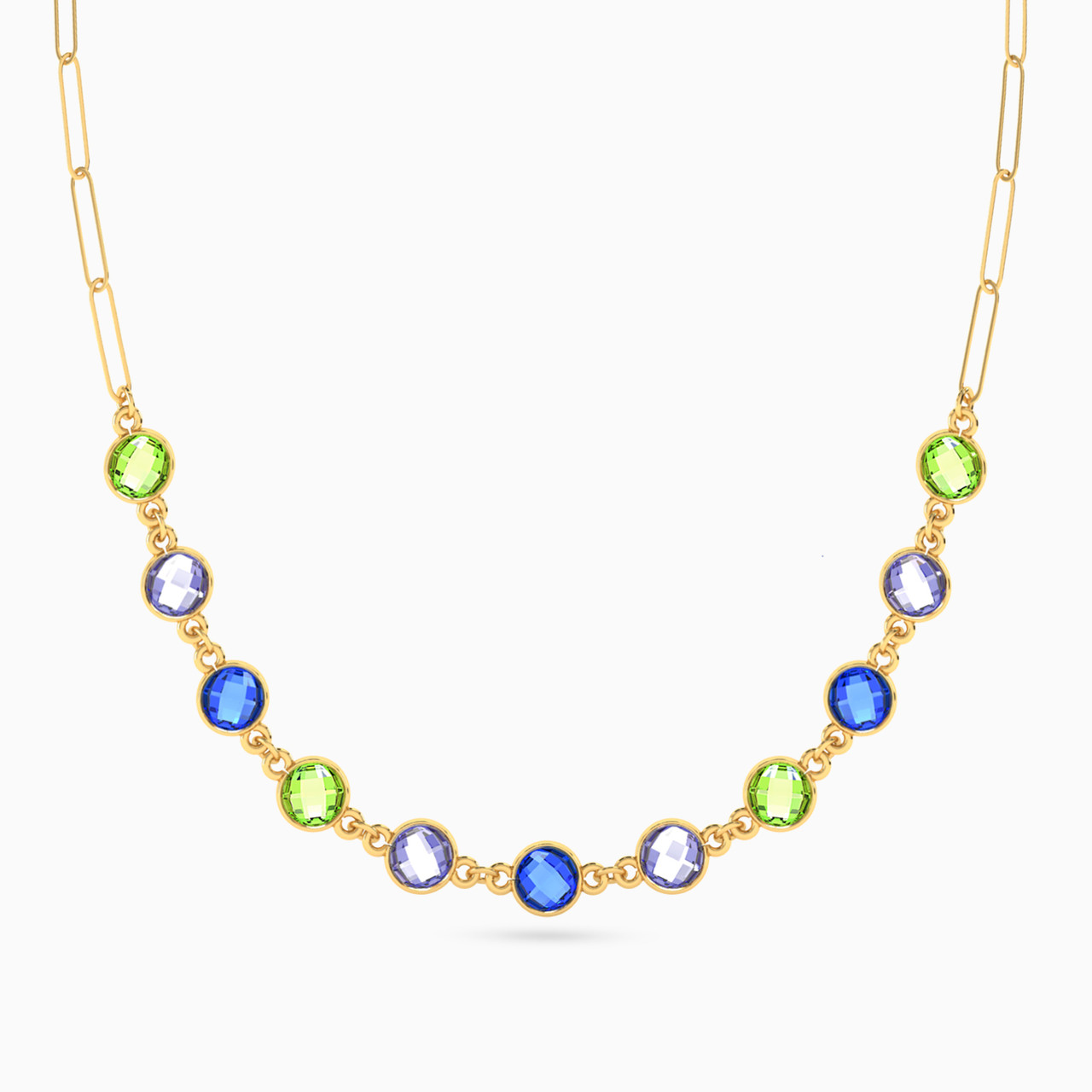 18K Gold Colored Stones Chain Necklace