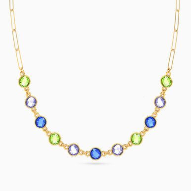 Circle Colored Stones Chain Necklace in 18K Gold - 111404180305