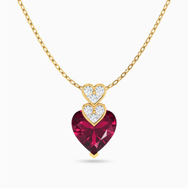 Heart Rose Stone Necklace in 18K Gold - 111404130326