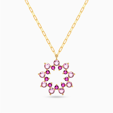 Flower Rose Stone Necklace in 18K Gold - 111404180325