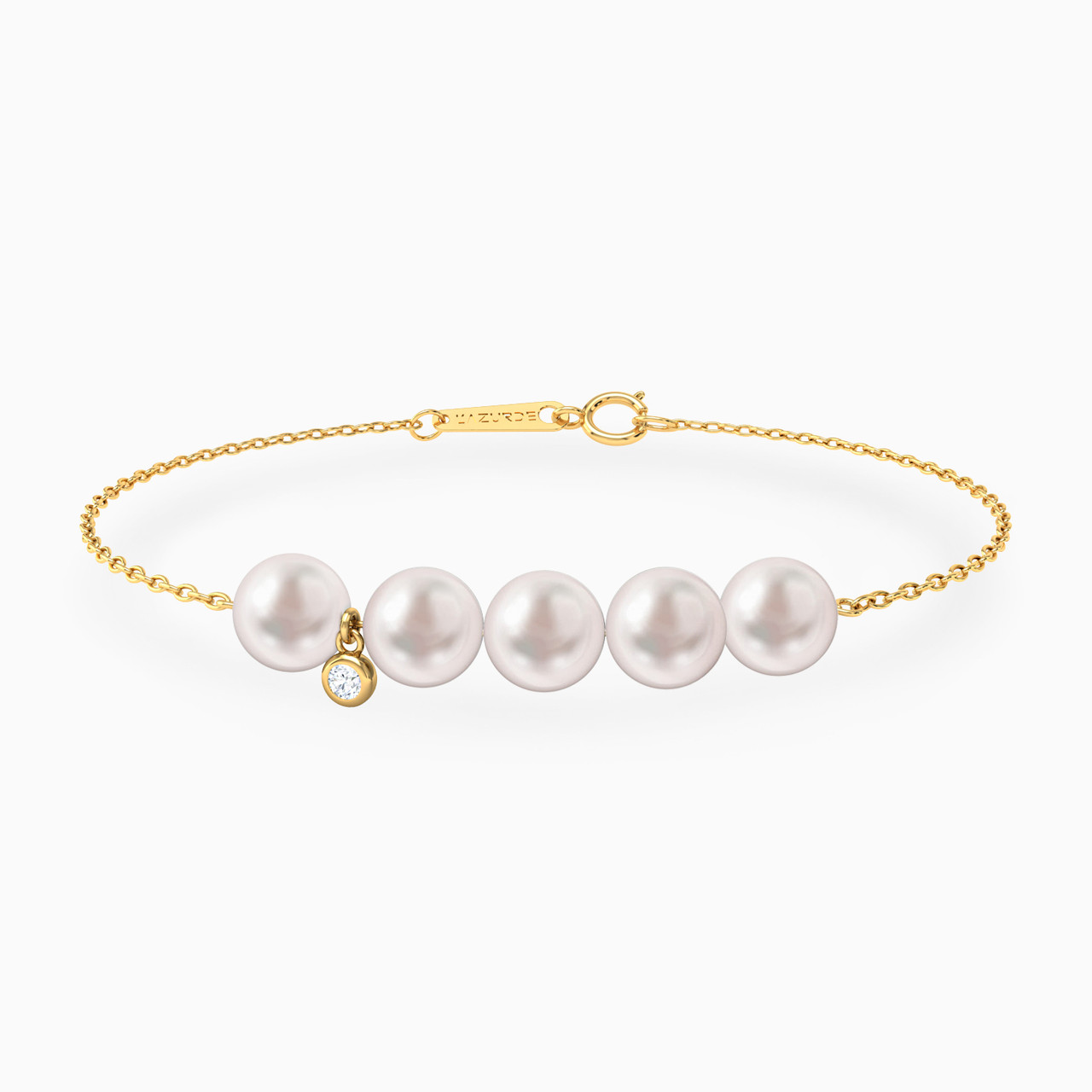 18K Gold Diamods & Pearls Chain Bracelet