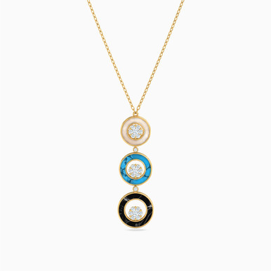 Circle Colored Stones Necklace in 18K Gold - 111405180258