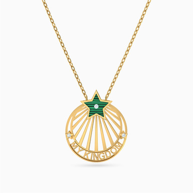 Circle Green Stones Necklace in 18K Gold - 111405120284