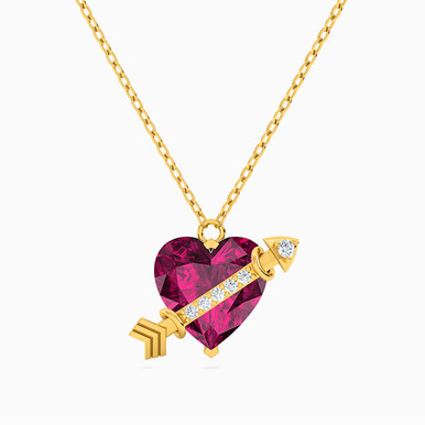 Heart Diamond & Rose Stone Necklace in 18K Gold - 111404130228