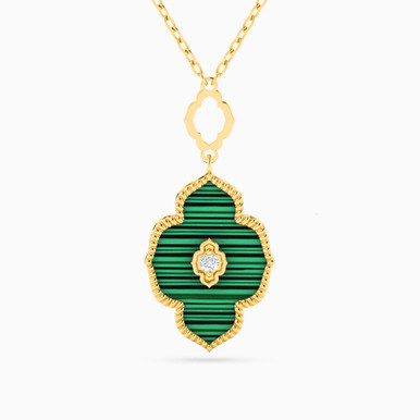 Arabesque Diamond & Green Stones Necklace in 18K Gold - 111405120070