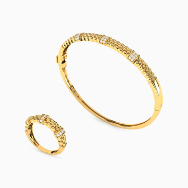 Beaded Cubic Zirconia Half Set in 21K Gold (2 Pieces) - 22011110859