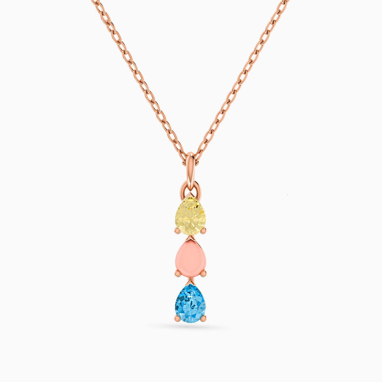 18K Gold Colored Stones Pendant Necklace