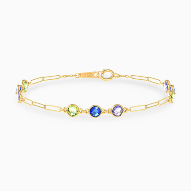 Round Colored Stones Chain Bracelet in 18K Gold - 111304180311 Round Colored Stones Chain Bracelet in 18K Gold - 111304180311