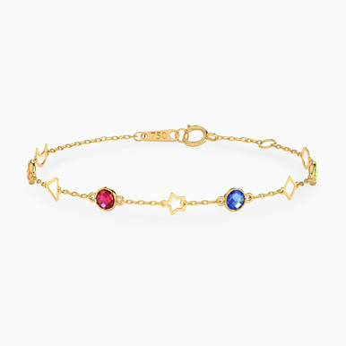 Round Colored Stones Chain Bracelet in 18K Gold - 111304180309