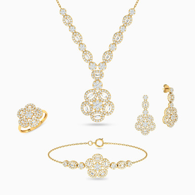 Flower Cubic Zirconia Full Set in 18K Gold (4 Pieces) - 21001790626