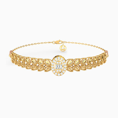 Leaf Cubic Zirconia Chain Bracelet in 21K Gold - 22010110420
