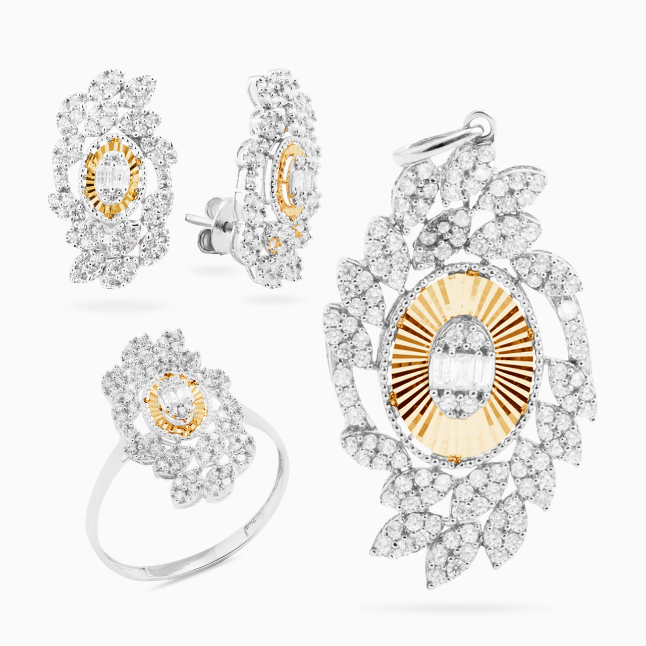 18K Gold Cubic Zirconia Half Jewelry Set -3 Pieces