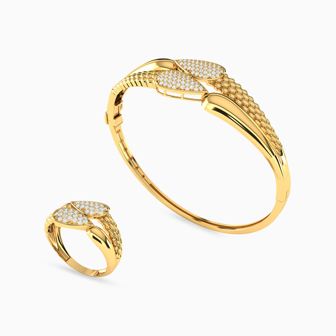 21K Gold Cubic Zirconia Bangle & Ring Jewelry Set -2 Pieces