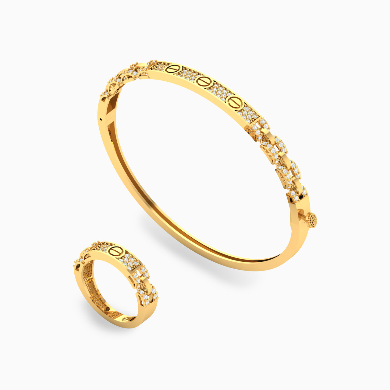 18K Gold Cubic Zirconia Bangle & Ring Jewelry Set -2 Pieces